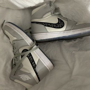White and gray high top sneakers